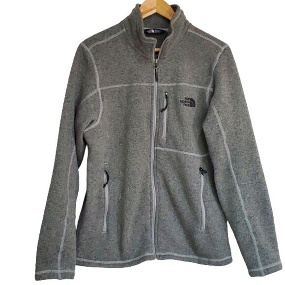 The North Face Heather Gray Full Zip Fleece Lined Sweater Jacket Medium - Picture 1 of 9